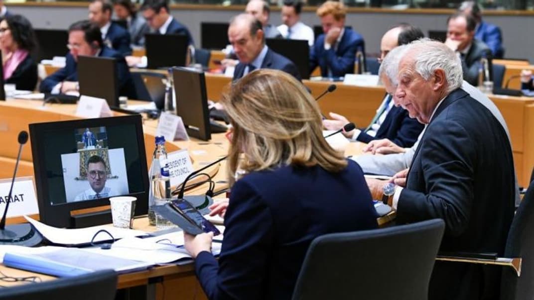 Міністр закордонних справ України Дмитро Кулеба на засіданні Ради міністрів закордонних справ ЄС у режимі відеоконференції