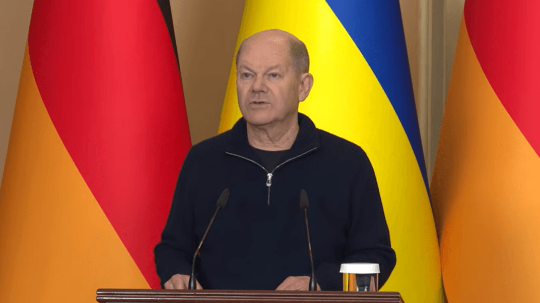 Канцлер Німеччини Олаф Шольц на пресконференції у Києві, 2 грудня 2024 року Канцлер Німеччини Олаф Шольц на пресконференції у Києві, 2 грудня 2024 року