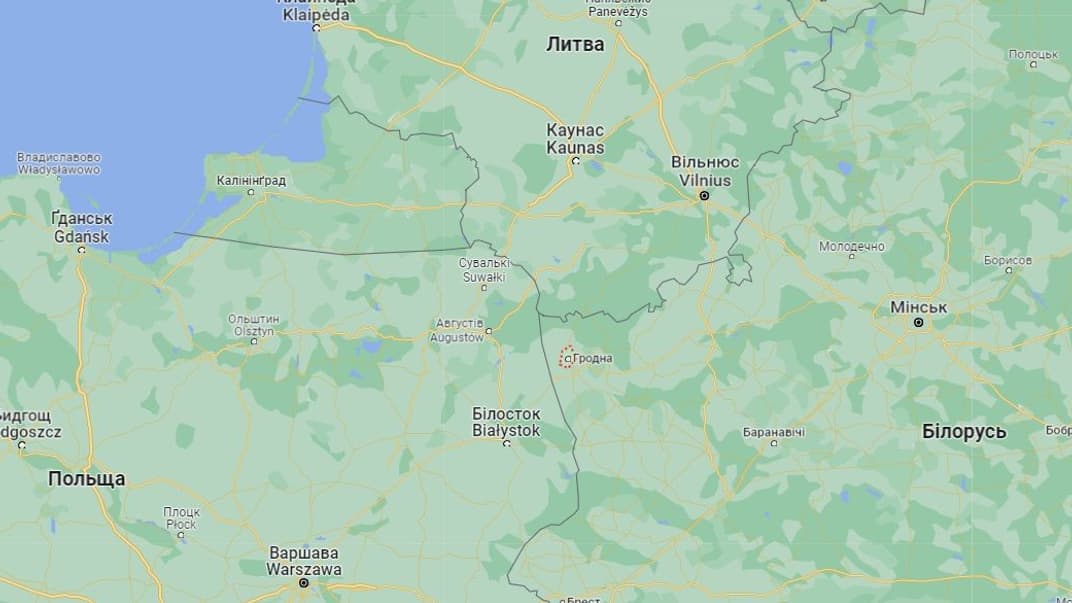 Белорусский город Гродно на карте Google Maps