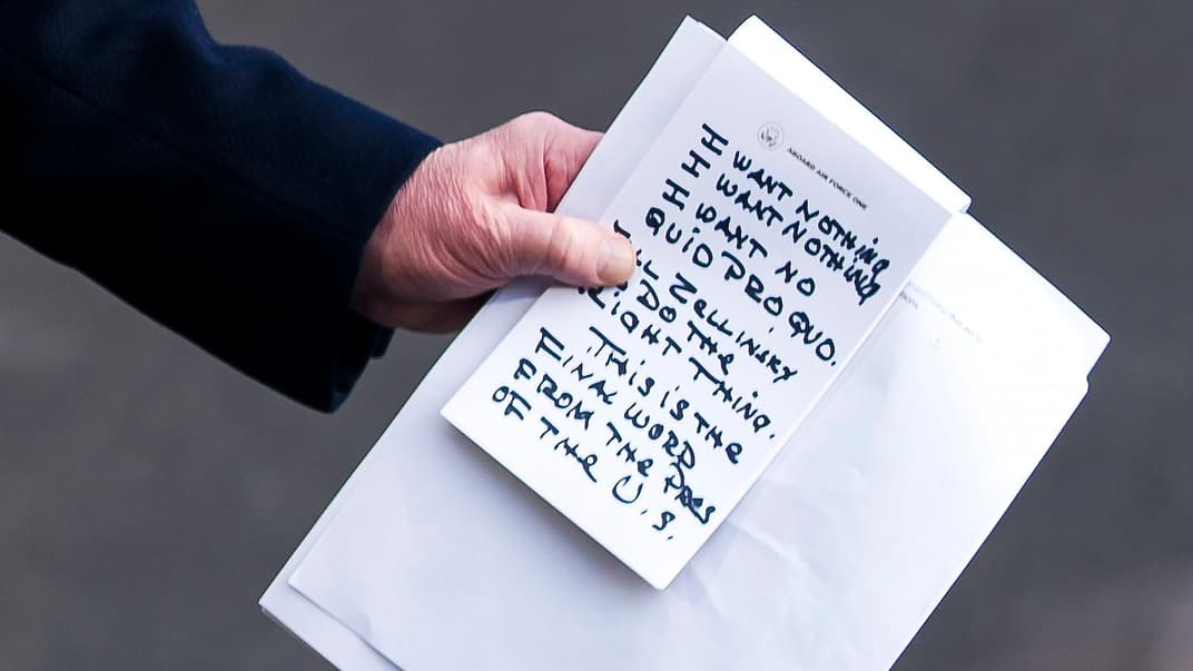 Примечание президента США Дональда Трампа для выступления перед журналистами относительно слушаний по делу импичмента. 20 ноября 2019.