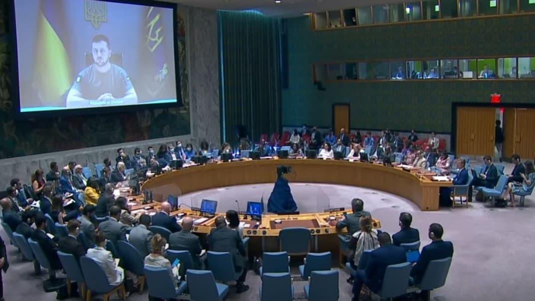 Президент Володимир Зеленський виступає на засіданні Радбезу ООН, 24 серпня 2022 року