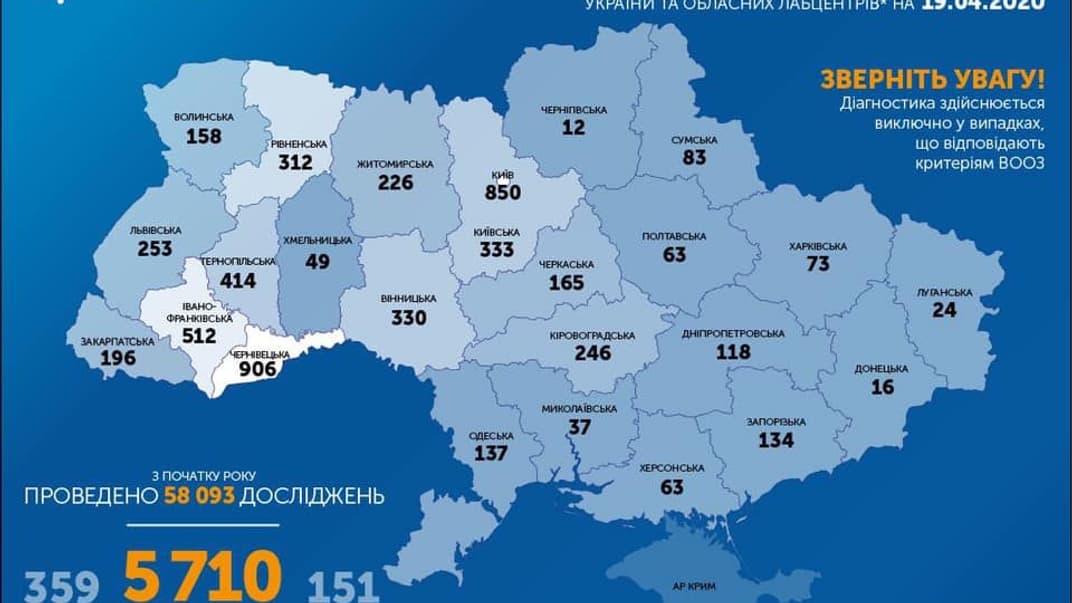 Ситуация с распространением коронавируса в Украине на 20 апреля 2020