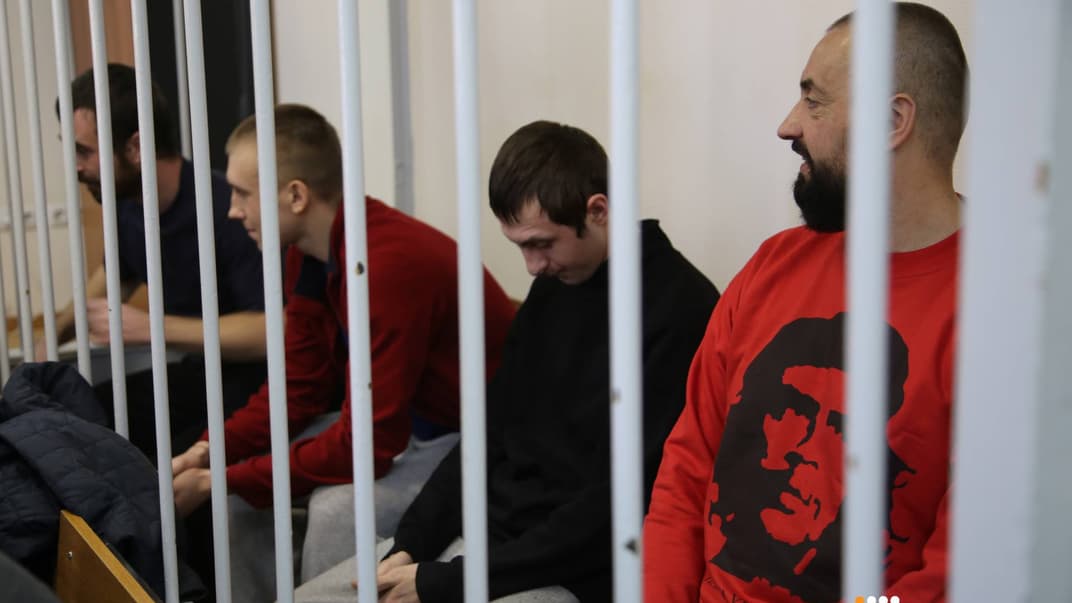 Роман Мокряк, Сергей Цибизов, Евгений Семидоцкий, Андрей Оприско (слева направо) в Лефортовском районном суде Москвы 17 апреля 2019 года