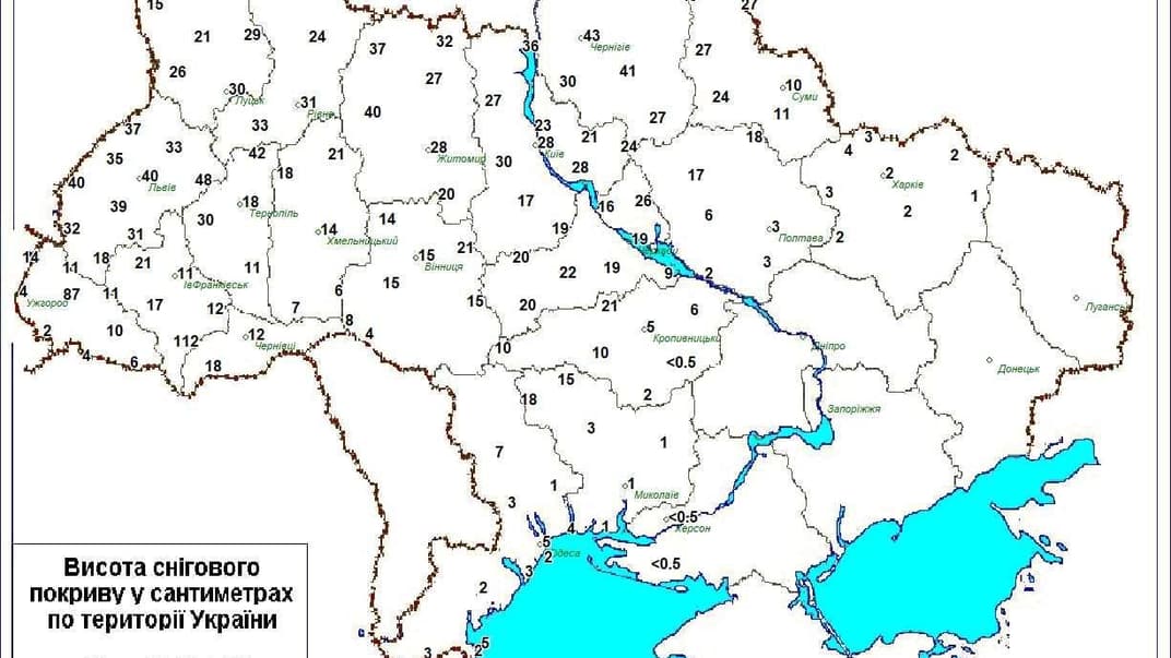 У Гідрометцентрі показали, які міста найбільше засипало снігом — мапа