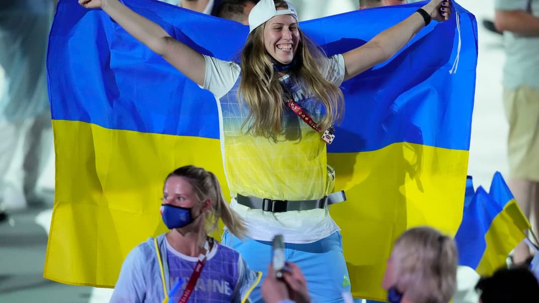 Українська олімпійська збірна на церемонії відкриття Літніх Олімпійських ігор-2020 у Токіо, Японія, 23 липня 2021 року