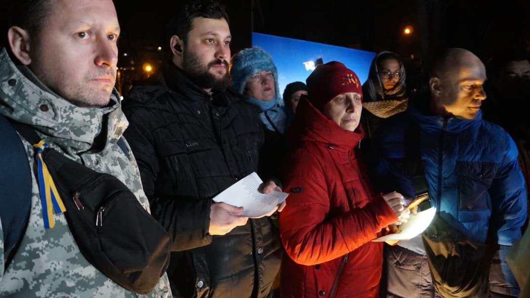 Акция памяти украинских военнослужащих, погибших в боях за Дебальцево, Днепр, 18 февраля 2020 год