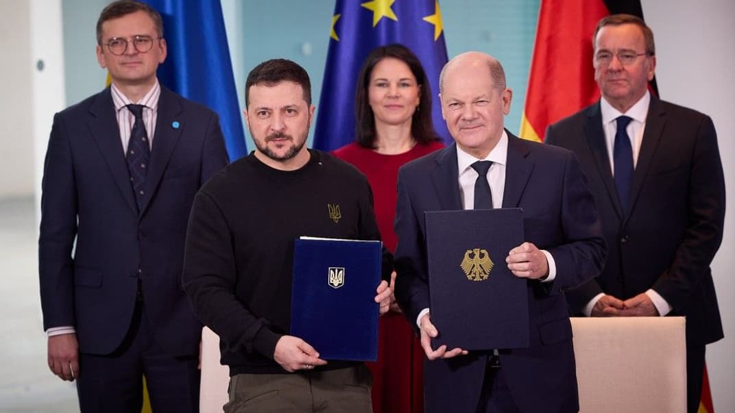 Президент Украины Владимир Зеленский и канцлер Германии Олаф Шольц, Берлин, 16 февраля 2024 года