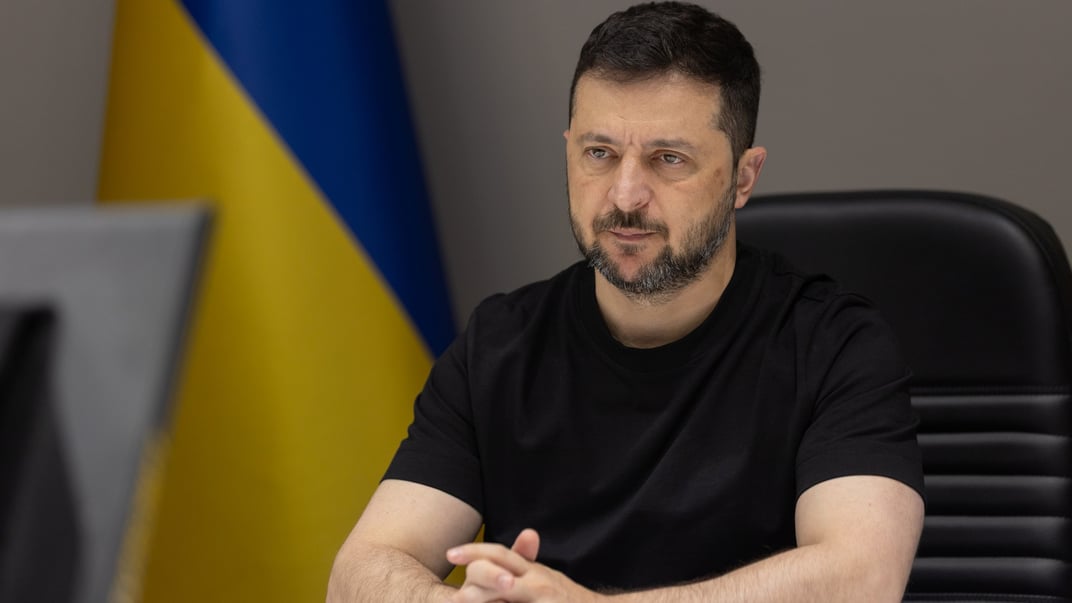 Президент Украины Владимир Зеленский во время онлайн-выступления на Варшавском форуме безопасности