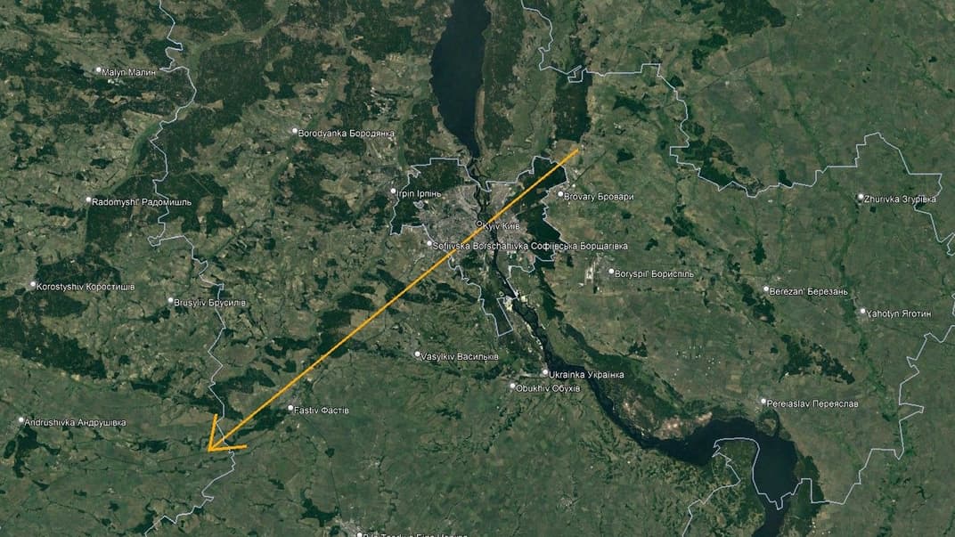 Траектория полета болида над Киевом