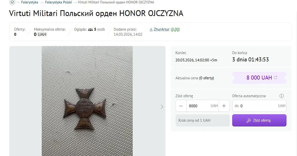 Орден польського офіцера Virtuti Militari, який виставили на продаж на українському сайті і який спершу вважали підробкою, виявився справжнім. Про це заявив Інститут національної пам’яті Польщі.

Варшава звернулася до Києва з проханням повернути нагороду