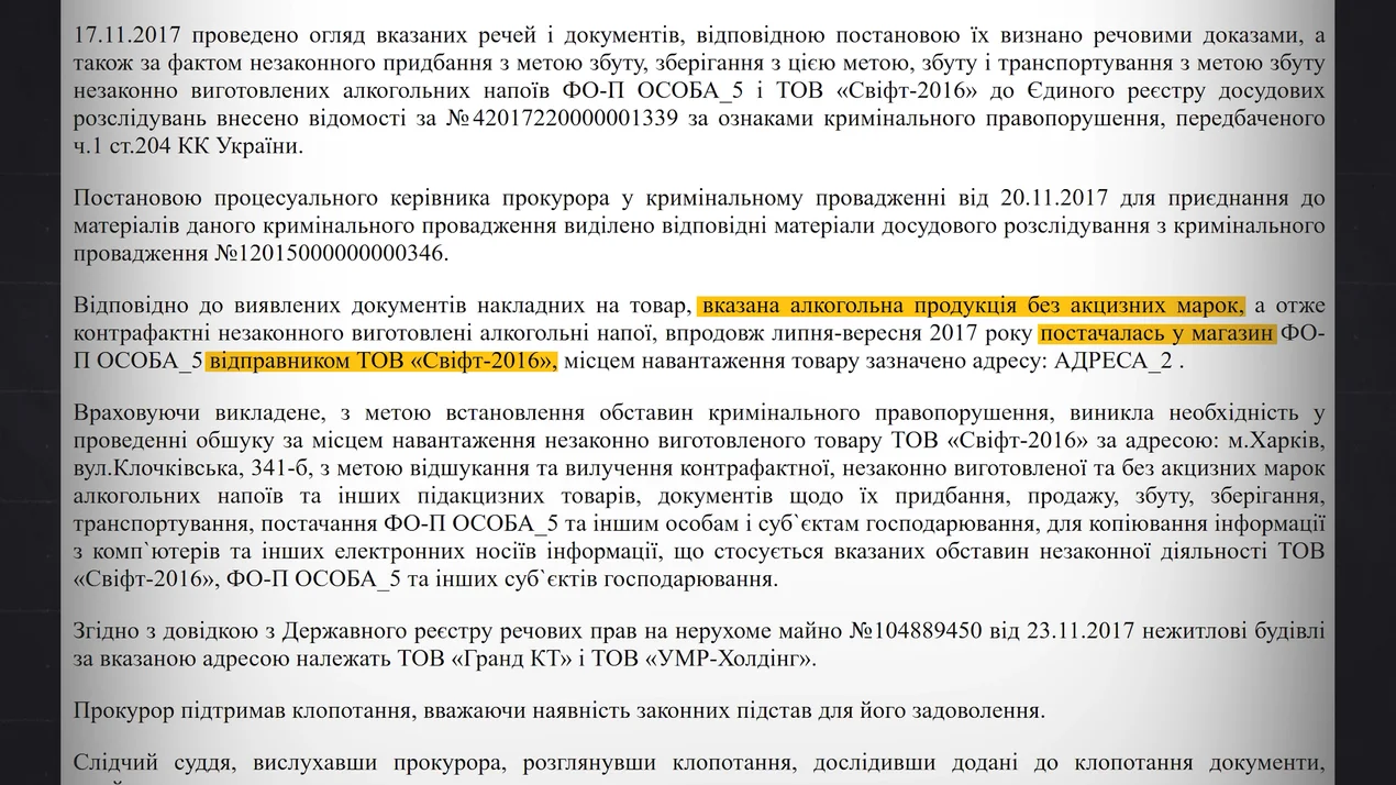Игорь Колинко, контрафакт, алкоголь