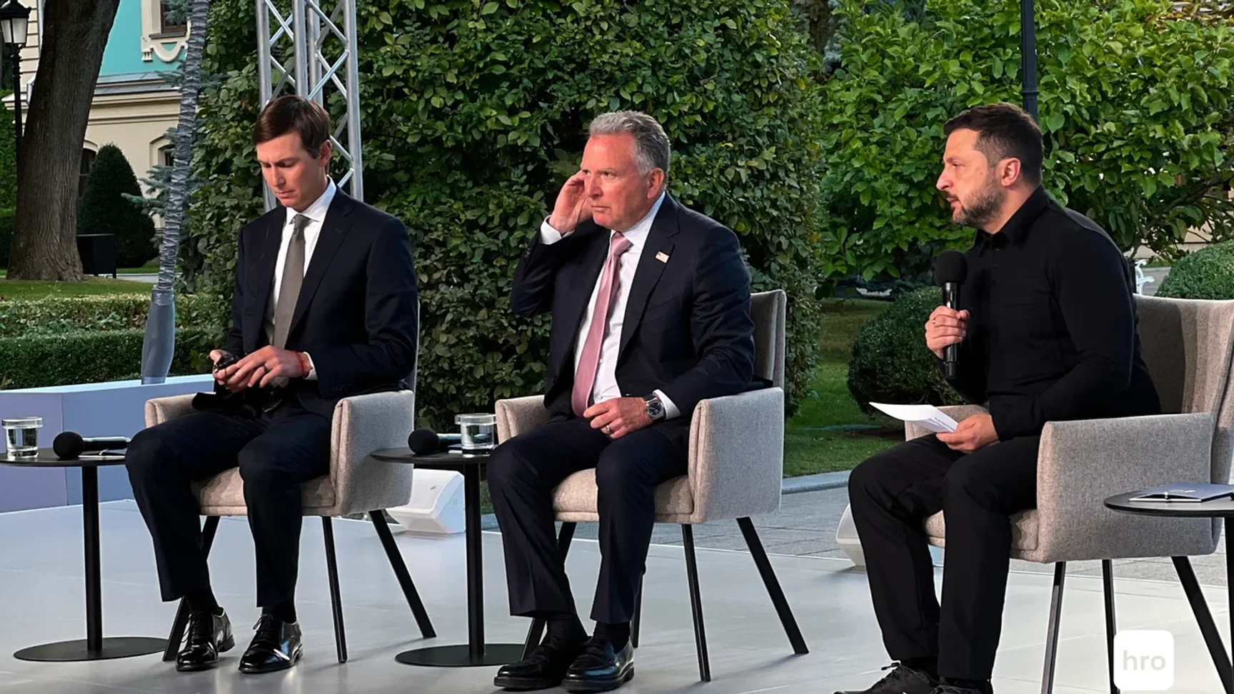From left to right: U.S. presidential envoys Jared Kushner and Steve Witkoff and Ukrainian President Volodymyr Zelenskyy, September 6, 2026Maria Yurkian / hromadske
