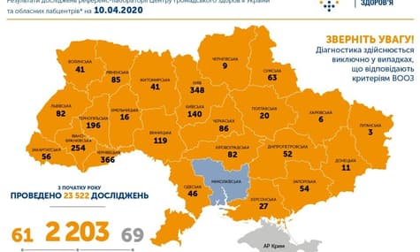 В Україні понад 2 тисячі інфікованих коронавірусом, 69 людей померли
