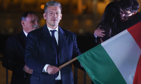 Лідер партії «Тиса» Петер Мадяр у вечір на парламентських виборів, Будапешт, Угорщина, 12 квітня 2026 року