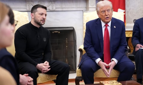 Президент США Дональд Трамп та президент України Володимир Зеленський під час зустрічі в Овальному кабінеті Білого дому 28 лютого 2025 року