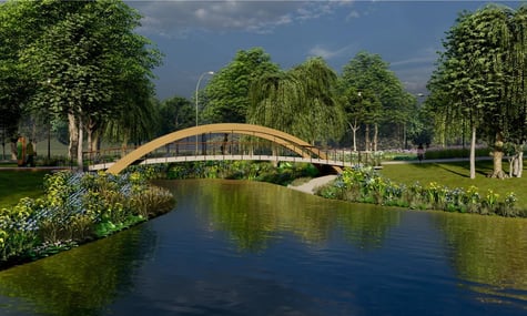 Візуалізація мосту, який зведуть у парку на вулиці Прирічній в Оболонському районі Києва