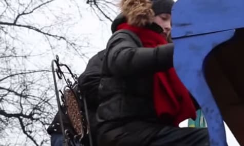 The Maidan Piano takes on the Police Boombox. February 10, 2014. Kyiv, Ukraine.
