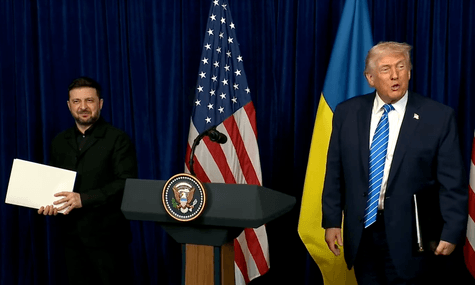 Трансляція брифінгу Трампа й Зеленського на каналі ОП завершилася фразою про російський корабель. Потім цей уривок прибрали