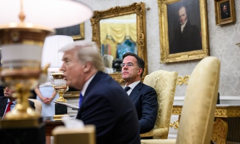 Генеральний секретар НАТО Марк Рютте та президент США Дональд Трамп під час зустрічі у Білому домі