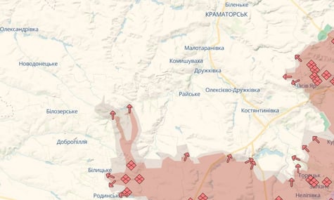 This map on the DeepState portal shows the Russian advance near Dobropillia, according to the analytical project itself This map on the DeepState portal shows the Russian advance near Dobropillia, according to the analytical project itself