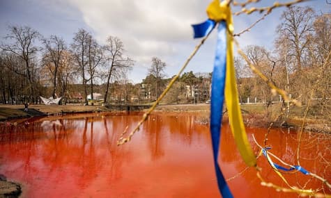 У Литві воду в ставку біля російського посольства пофарбували у кривавий колір