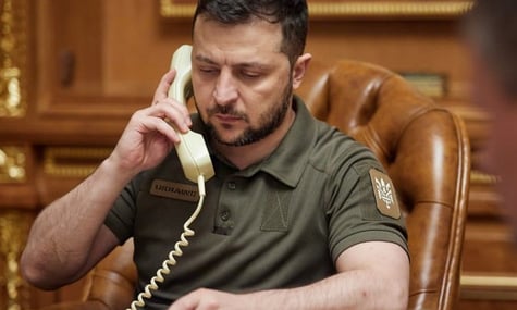 Illustrative photo. President of Ukraine Volodymyr Zelenskyy speaks by phone Illustrative photo. President of Ukraine Volodymyr Zelenskyy speaks by phone