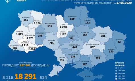В Україні коронавірус підтвердили у понад 18 тисяч людей