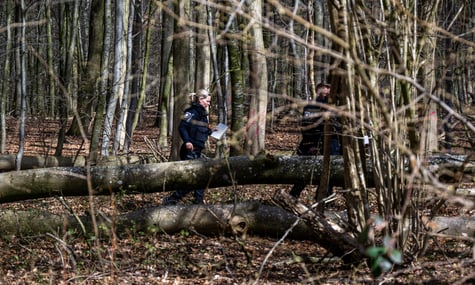 Поліціянти біля дерева, яке впало на групу людей, Фленсбург, Німеччина, 5 квітня 2026 року