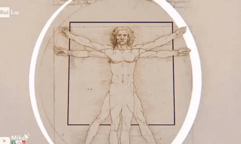 «Вітрувіанська людина» італійського художника Леонардо да Вінчі у заставці до прямих трансляцій Олімпійських ігор на телеканалі Rai.