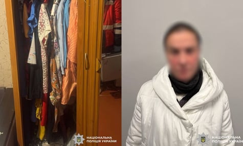 Підозрювана та шафа, у якій вона нібито ховала тіло померлого сина