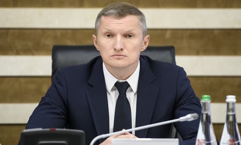 Yevhen Bambizov, then acting deputy head of the State Fiscal Service, during a conference call in Kyiv on July 4, 2018