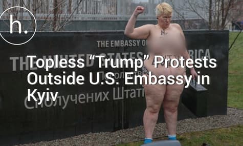Topless “Trump” Protests Outside U.S. Embassy in Kyiv