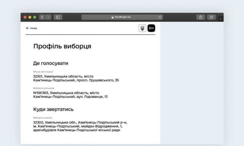 На портале «Дія» теперь есть профиль избирателя: можно проверить место регистрации и адрес голосования