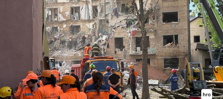 Emergency search operations in a building in Kyiv that was hit by a Russian missile on June 23