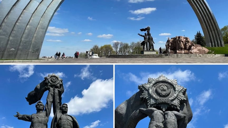 В Киеве демонтируют скульптуру двух рабочих под Аркой дружбы народов