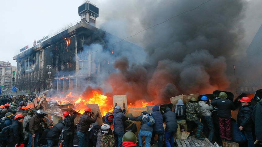 Euromaidan protest in Kyiv, Ukraine during one of the most violent days on February 19, 2014.