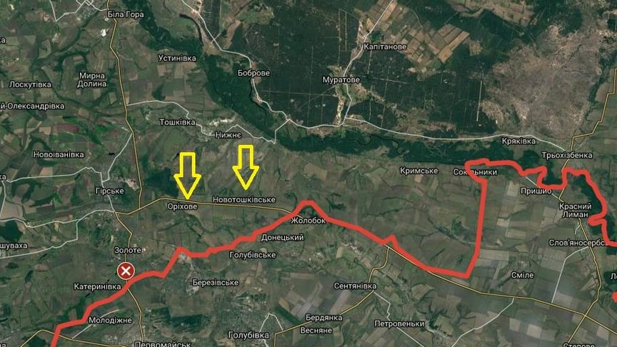 Червоним позначено приблизну лінію зіткнення