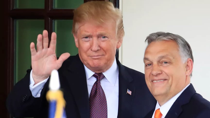 Тогдашний президент США Дональд Трамп приветствует премьер-министра Венгрии Виктора Орбана в Белом доме в Вашингтоне, 13 мая 2019 года