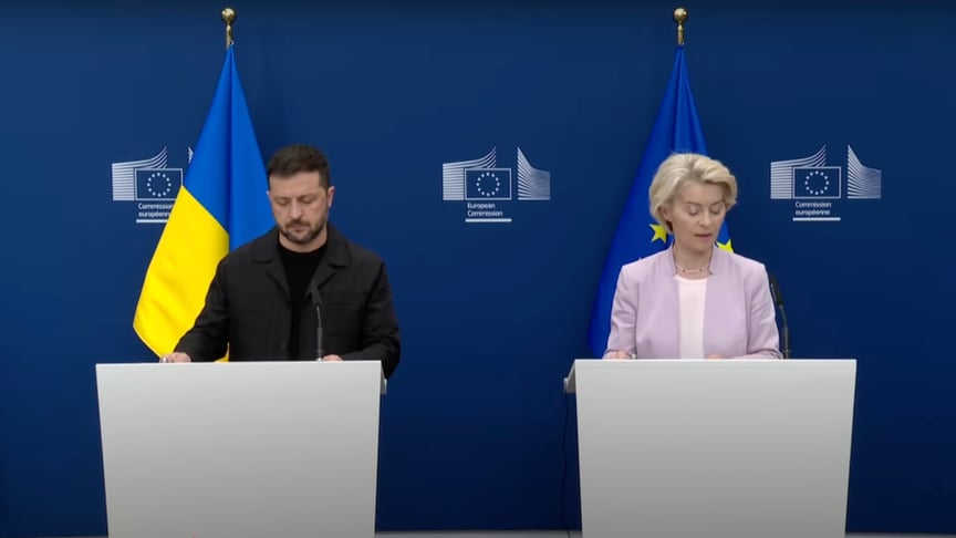 Очільниця Європейської комісії Урсула фон дер Ляєн під час пресконференції із президентом України Володимиром Зеленським в Брюсселі, Бельгія, 17 серпня 2025 року