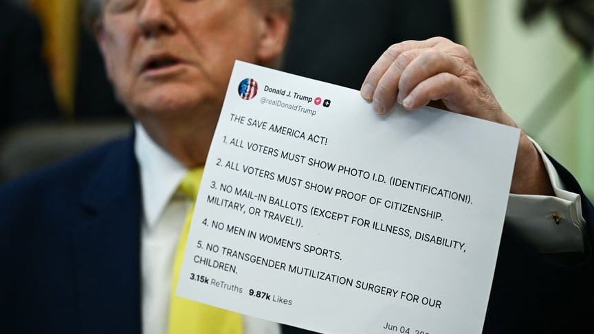 Ілюстративне фото. Президент США Дональд Трамп тримає роздруковану копію допису зі свого акаунта в Truth Social