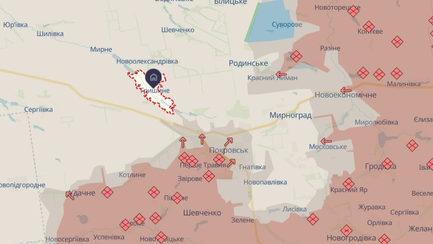 Село Гришино возле Покровска, куда россияне пытались проникнуть под видом гражданских