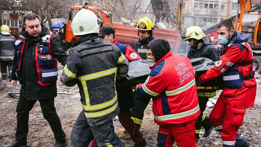 Search and rescue operation in Odesa at the site of a Russian drone strike, March 2, 2024