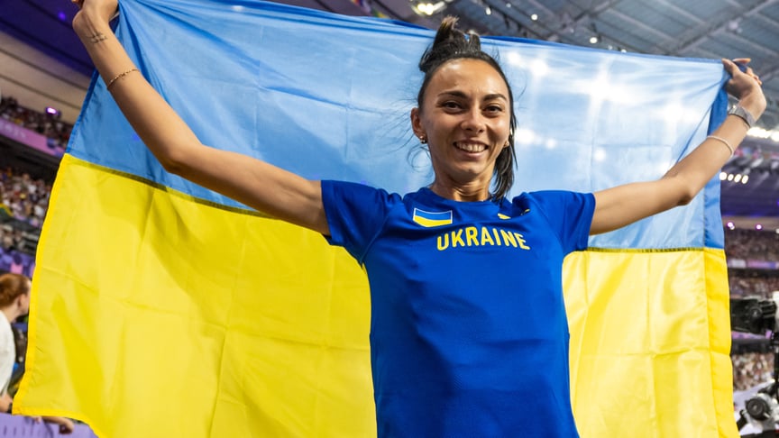 Ірина Геращенко Легкоатлетка Ірина Геращенко святкує здобуття бронзи після фіналу зі стрибків у висоту серед жінок на Олімпійських іграх, Париж, 4 серпня 2024 року