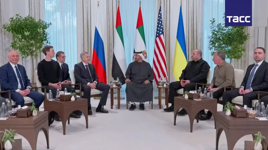 Президент Об'єднаних Арабських Еміратів шейх Мохамед бін Заїд Аль Нахайян приймає голів делегацій, що беруть участь у тристоронніх переговорах між США, Україною та росії, 23 січня 2026 року