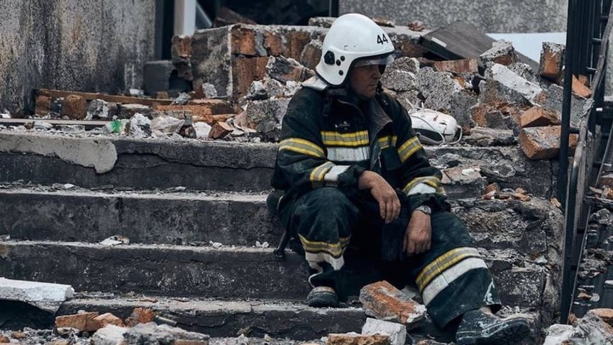 A high-rise that was hit by a missile