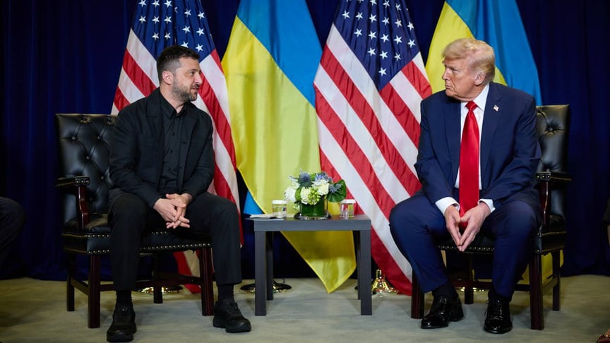Президент України Володимир Зеленський та його американський колега Дональд Трамп у Нью-Йорку, 23 вересня 2025 року