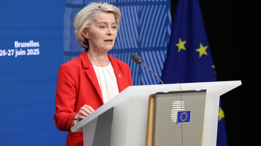 Президентка Єврокомісії Урсула фон дер Ляєн на пресконференції після саміту Євроради у Брюсселі, 26 червня 2025 року