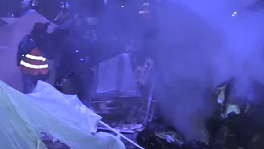 Destroying Barricades During Ukraine's EuroMaidan. December 11, 2013. Kyiv, Ukraine.