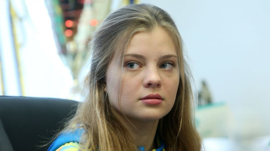 Софія Лискун під час пресконференції у Києві в липні 2018 року