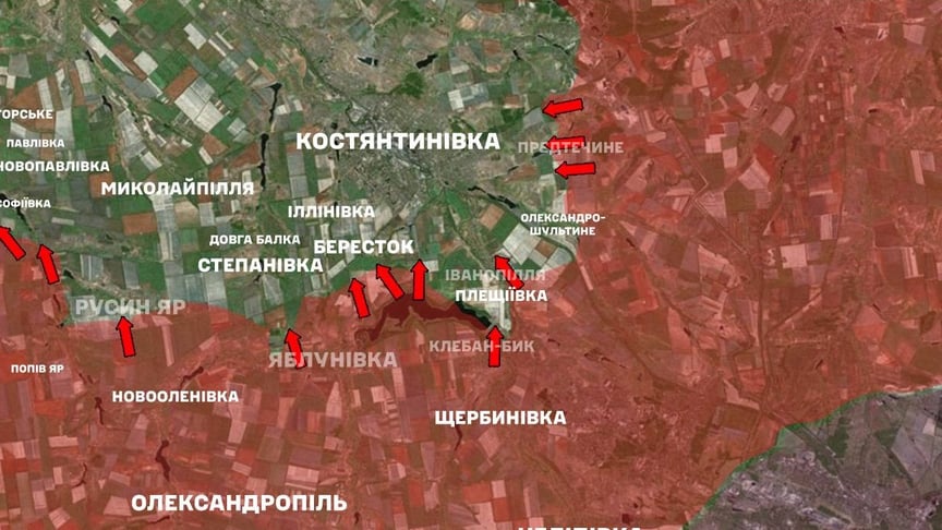 Линия боестолкновения на Константиновском направлении по состоянию на 15 апреля 2026 года